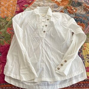 Maeve White Button-Down Shirt with Brown Buttons